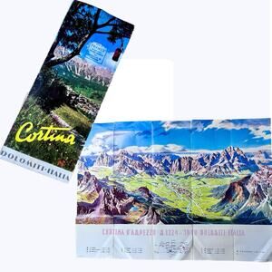 Vintage Cortina d’Ampezzo Italy Fold Out Map Brochure 1960s Berann Travel Art